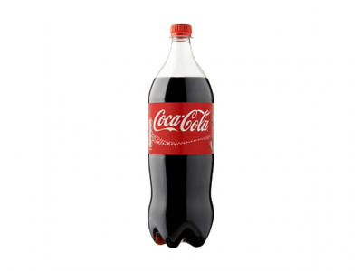 Garrafa de Coca-Cola de plástico com rótulo vermelho e tampa vermelha