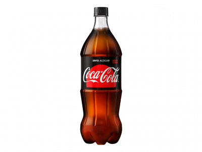 Garrafa Coca-Cola Zero Açúcar, plástico castanho com rótulo preto e vermelho