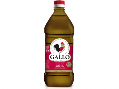 Garrafa de óleo de cozinha GALLO com rótulo vermelho e branco e tampa vermelha