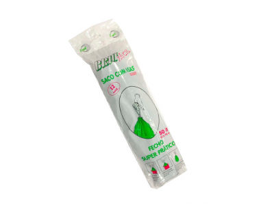 Embalagem de saco-camisola BELLE branco com texto verde e vermelho