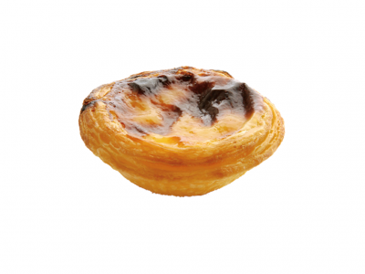 Pastel de nata com base folhada e recheio cremoso amarelo queimado