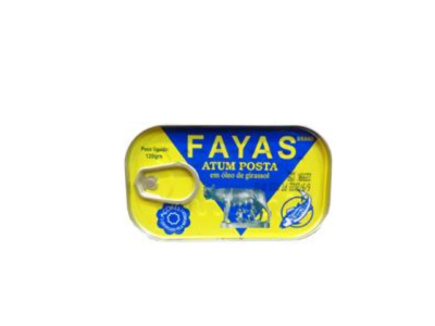 Lata de atum posta Fayas em óleo de prado amarela e azul com anilha para abrir