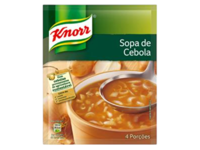 Embalagem Knorr Sopa de Cebola, 4 porções, amarelo e verde