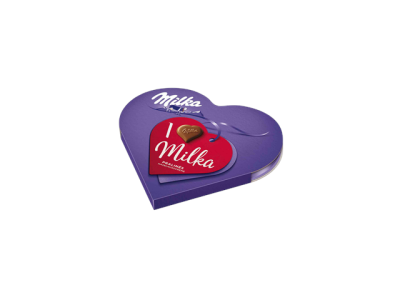 Caixa coração Milka roxa com cartão vermelho I Milka