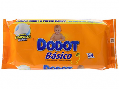 Pacote laranja de toalhitas Dodot Básico com bebé e texto de limpeza