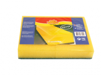 Pacote de 2 esponjas amarelas com parte verde abrasiva da marca Rio Bravo