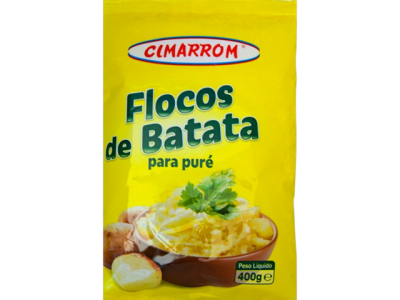 Pacote amarelo de flocos de batata para puré da marca CIMARROM