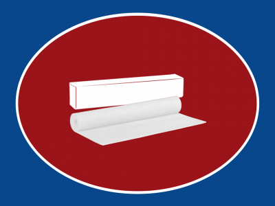 Rolo branco de papel ou filme plástico com caixa branca num fundo colorido