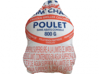 Embalagem de frango congelado para grelhados com texto e peso 800 G