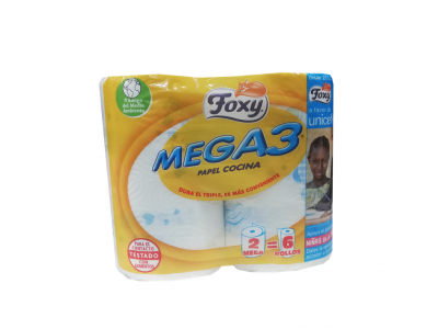 Embalagem de papel cozinha Foxy MEGA3 com 6 rolos.