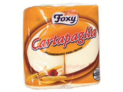 Embalagem de papel Foxy Cartapaglia laranja com texto