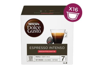 Embalagem de cápsulas de café Nescafé Dolce Gusto Espresso Intenso Decaffeinato