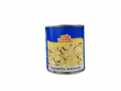 Lata de cogumelos laminados Rio Bravo azul e amarelo