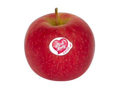 Maçã vermelha Pink Lady com etiqueta