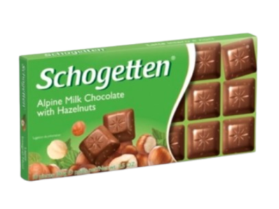 Barra de chocolate Schogetten com avelãs em embalagem verde
