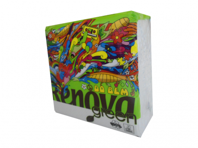 Pacote colorido de guardanapos Renova Green com design de árvore estilizada.