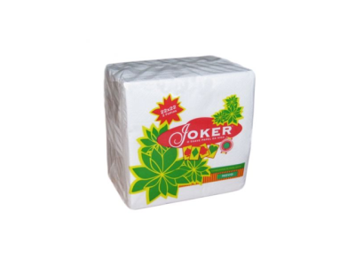 Pacote de guardanapos de papel Joker com estampagem verde e texto em vermelho