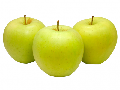 Três maçãs verdes sobre fundo branco