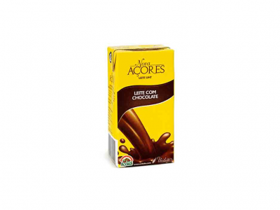Caixa amarela de leite com chocolate Nova Açores com imagem de chocolate