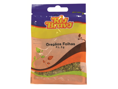 Pacote plástico de orégãos folhas Trio Bravo com peso 3g e design colorido