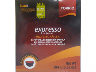 Caixa de cápsulas de café Torrie Expresso Clássico com 16 cápsulas e peso líquido de 104g
