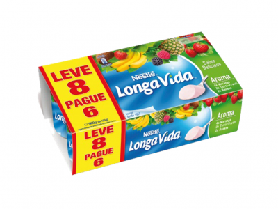 Pack de dois iogurtes Nestlé Longa Vida com promoção LEVE 8 PAGUE 6