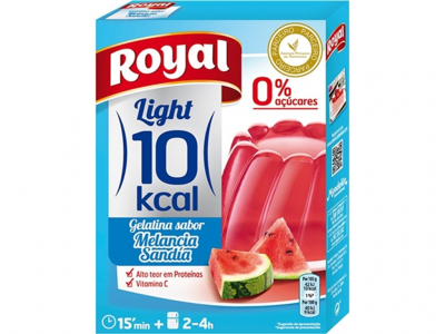 Embalagem de gelatina Royal sabor Melancia com texto e imagem do produto
