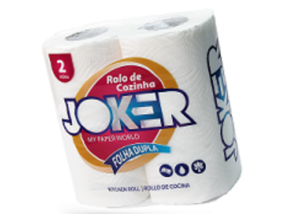 Pacote com dois rolos de papel de cozinha branco da marca JOKER