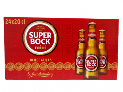 Embalagem vermelha de 24 garrafas mini de cerveja Super Bock 20 cl