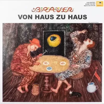 Capa de disco de vinil com duas pessoas sentadas à mesa, ambiente interior e texto BRAUER VON HAUS ZU HAUS