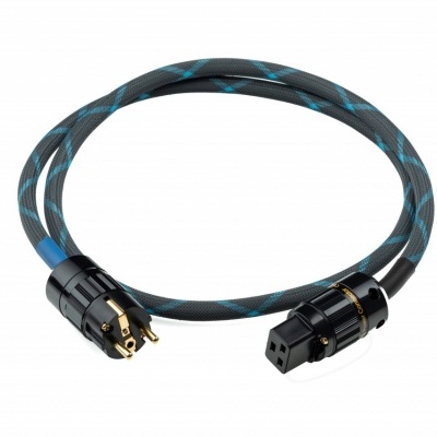 Cabo elétrico com revestimento azul e preto e fichas em plástico preto