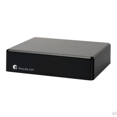 Caixa eletrónica preta retangular com texto Phono Box E BT