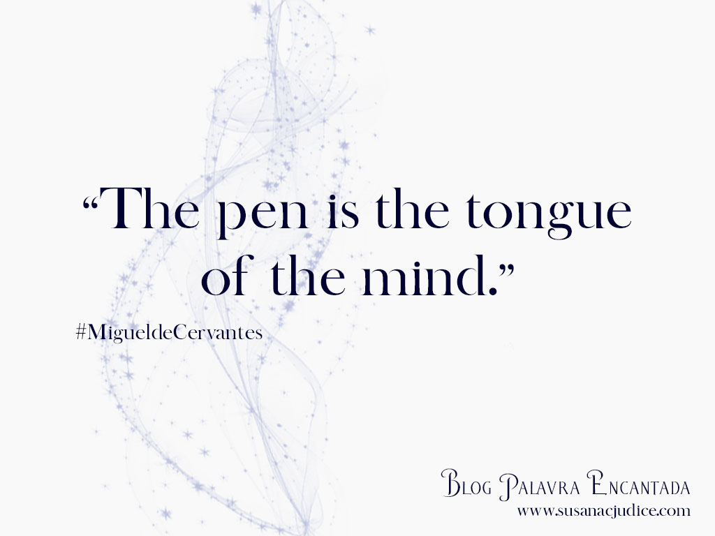 Citação em inglês sobre a caneta com texto e decoração abstrata cinzenta