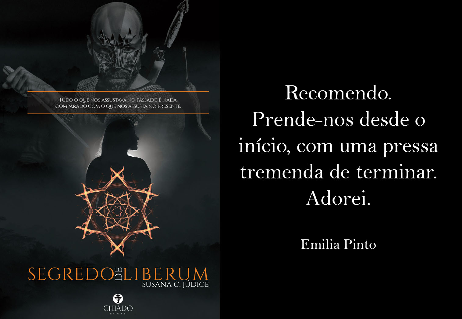 Capa do livro Segredo Liberum com crânio, adaga, figura humana e símbolo brilhante no peito