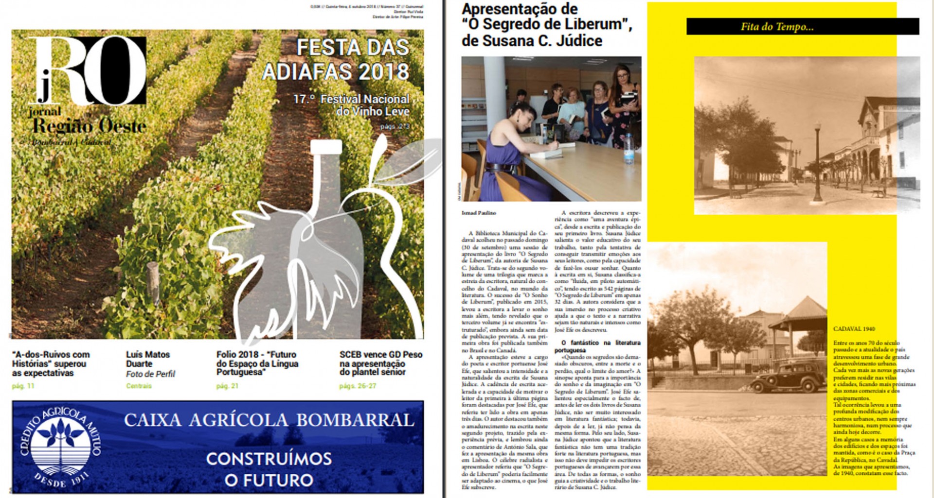 Capa de revista com imagens de vinhas, fotos antigas e texto relacionado a evento e patrocinador.