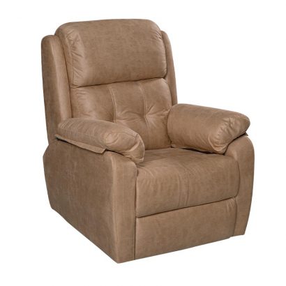 Poltrona reclinável castanha clara em tecido acolchoado