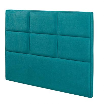 Cabeceira de cama estofada azul-turquesa com padrão quadrado