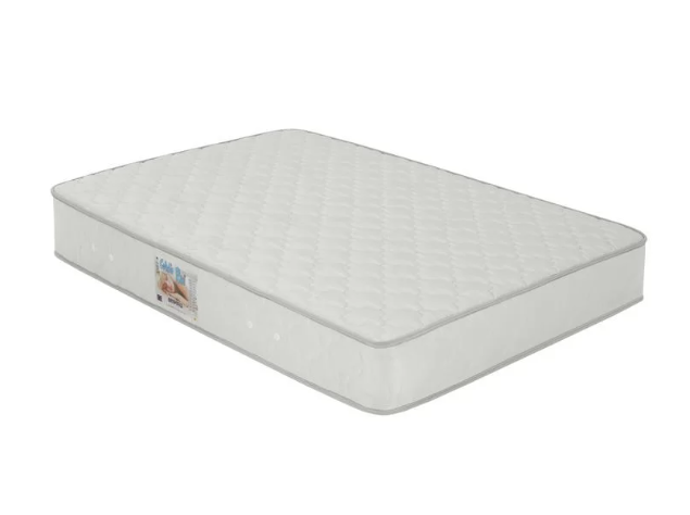 Colchão de casal branco com costura em diamante e bordas cinzentas