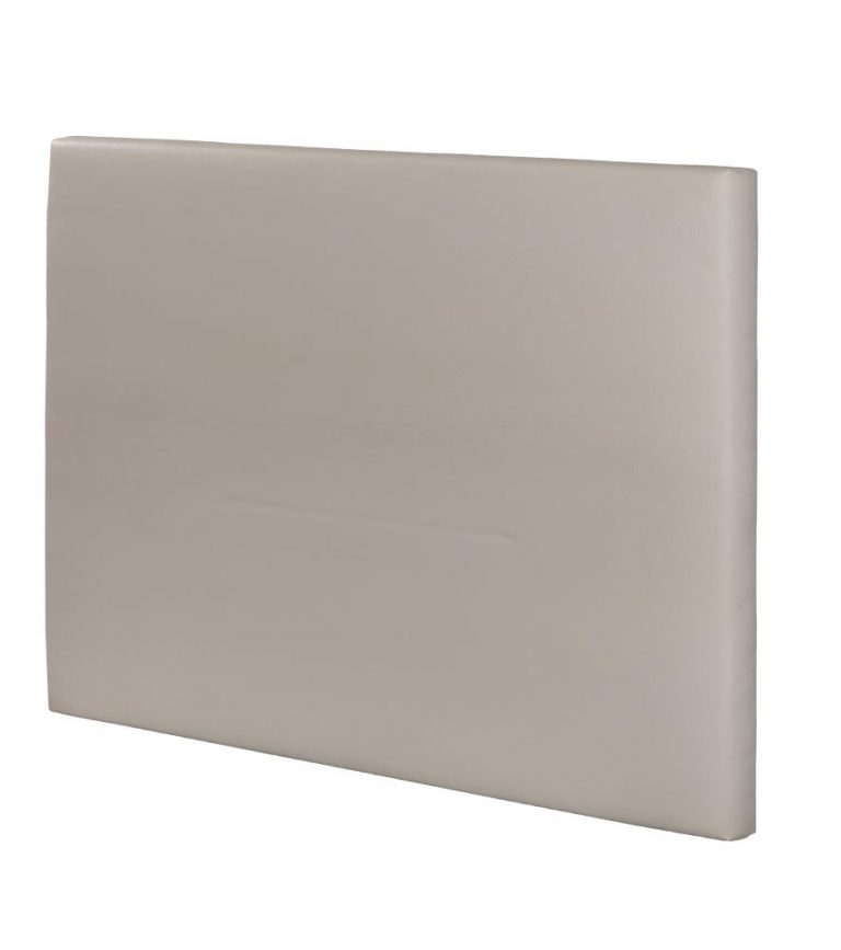 Cabeceira retangular cinza claro revestida em tecido liso