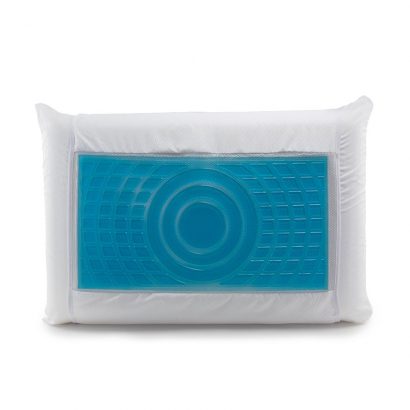 Travesseiro branco com almofada de gel azul embutida