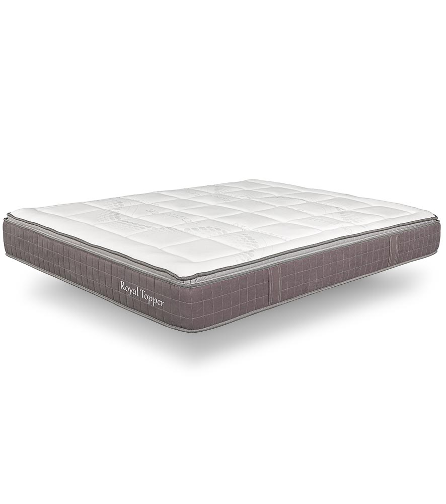 Colchão Royal Topper branco e cinza com acolchoado e padrão quadriculado