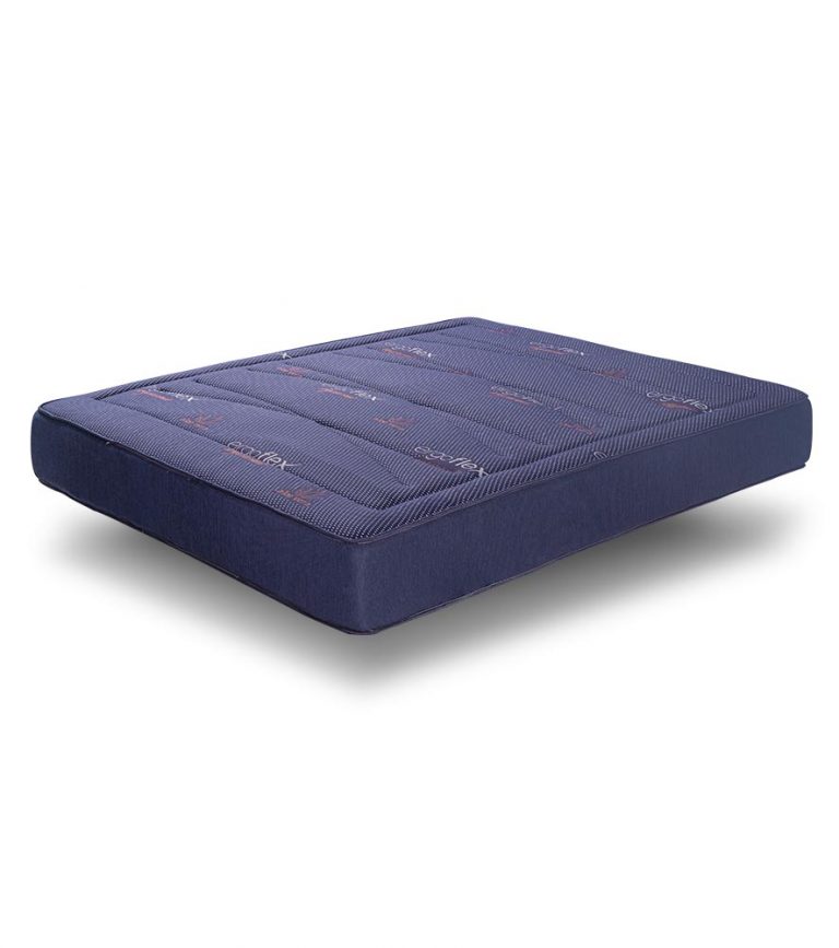 Colchão azul escuro com padrão e texto Aloe Vera