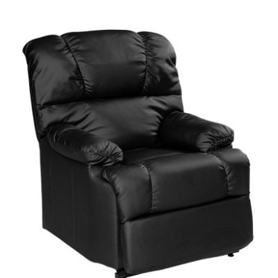 Poltrona reclinável preta acolchoada em material tipo couro