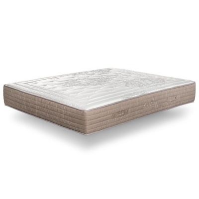 Colchão branco com laterais bege e padrão floral