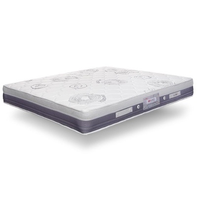 Colchão branco com bordado floral cinzento e laterais cinzentas