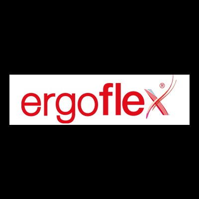 Logótipo vermelha da palavra ergoflex com um X estilizado