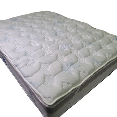 Colchão branco acolchoado com texto azul Aloe Vera e Soft Safe, borda cinza e branca