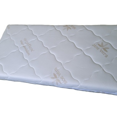 Colchão branco acolchoado com texto ergoflex vivarevolution e aloe vera