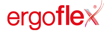 Logótipo vermelha da palavra ergoflex com um X estilizado
