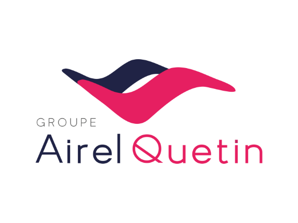 Assistência Técnica Logótipo GROUPE Airel Quetin com símbolo ondulado azul e vermelho